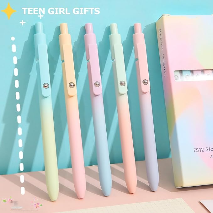 Birthday Gifts for Women, Easter Gifts for 4-12 Year Old Girl, Gel Pens, Teen Girl Easter Basket Stuffers, Preppy Stuff, Black Ink Pens for Journaling, Valentines Gifts for Teens, (5 Pcs Gradient)