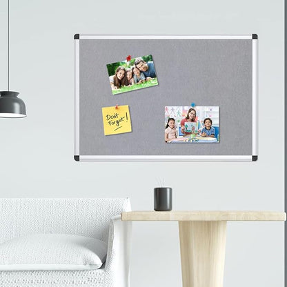VIZ-PRO Notice Board Felt Gray, 36 X 24 Inches, Silver Aluminium Frame