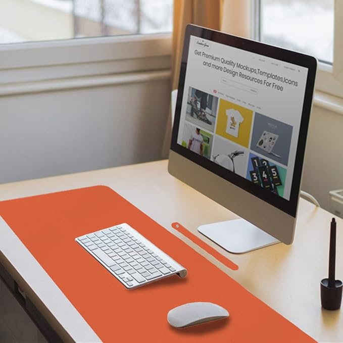 ‎Boutilon Leather Desk Pad 35"x 17" Non-Slip Mouse Pad,Office Desk Mat,Waterprooft PU Leather Desk Blotter,Desk Pad Protector,Desk Writing Pad for Home Office Decor (L-Orange H,35"x 17")
