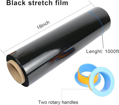 BOMEI PACK Black Stretch Wrap Industrial Strength with Plastic Handle 18" x 1000 Feet 80 Gauge 4 Pack, Black Shrink Wrap, Self-Adhering Black Plastic Wrap for Shipping, Moving