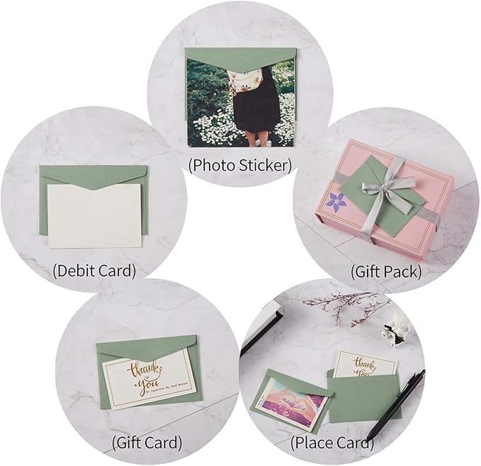 120 Pack Kraft Mini Envelopes Small Envelopes Self-Adhesive Tiny Pockets for Business Cards Christmas Holiday Small Gift Cards Invitations Cards(4.13"×2.76") (Sage-Green)