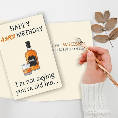 Funny Whiskey 43rd Birthday Card, 43rd Birthday Gifts Women Men, Unique 43rd Birthday Decorations for Him Her, Happy 43 Year Old Birthday Card Gifts for Husband Wife