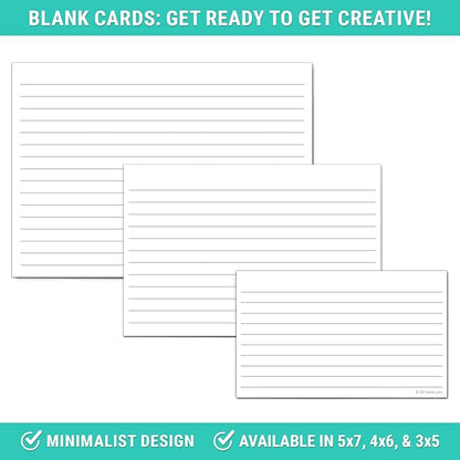 321Done Large Index Cards, Made in USA - Jumbo Size 5x7 Horizontal, College-Ruled Lined Notecards Double-Sided, Thick Heavy Duty Cardstock, Simple Note Cards with Lines, White XL - Set of 50