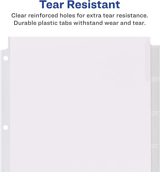 Avery Extra-Wide Big Tab Insertable Dividers for 3 Ring Binders, 5 Tab Sets, White Paper, Clear Tabs, Works with Sheet Protectors, 6 Sets (41121)