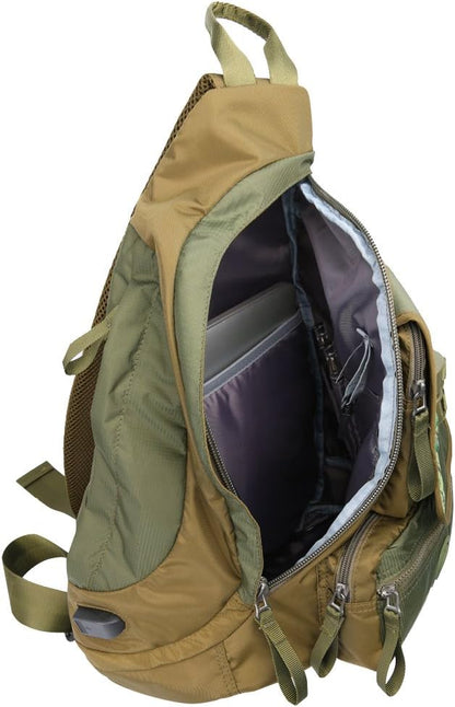 Larswon Sling Bag with USB Charging Port, Sling Backpack USB, Shoulder Backpack, Large Crossbody Bag, Chest Bag Large Army Green