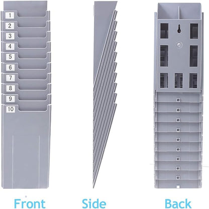 NADAMOO Time Cards Rack Retractable Time Card Holder with 10-Pocket,Plastic Wall Mounted Cards Holder Compatible with Time Card Machine Attendance Recorder Punch Clock for Office, Gray