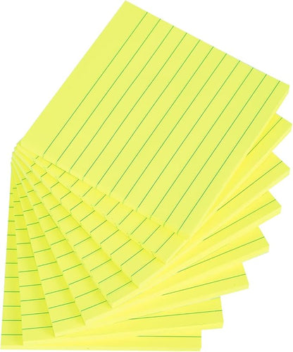 Vanpad Lined Sticky Notes 4x4 Inches, Bright Yellow Ruled Self-Stick Pads, Easy to Post for Home, Office, Notebook, 8 Pads/Pack
