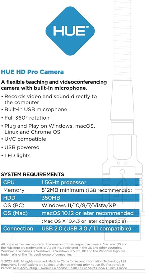 HUE HD Pro Flexible USB Video and Document Camera/Visualiser (Red Camera with White Carry Case)