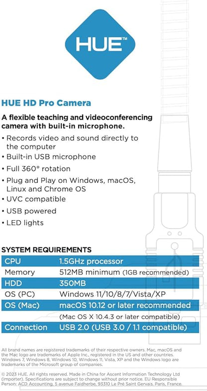 HUE HD Pro Flexible USB Video and Document Camera/Visualiser (Red Camera with White Carry Case)