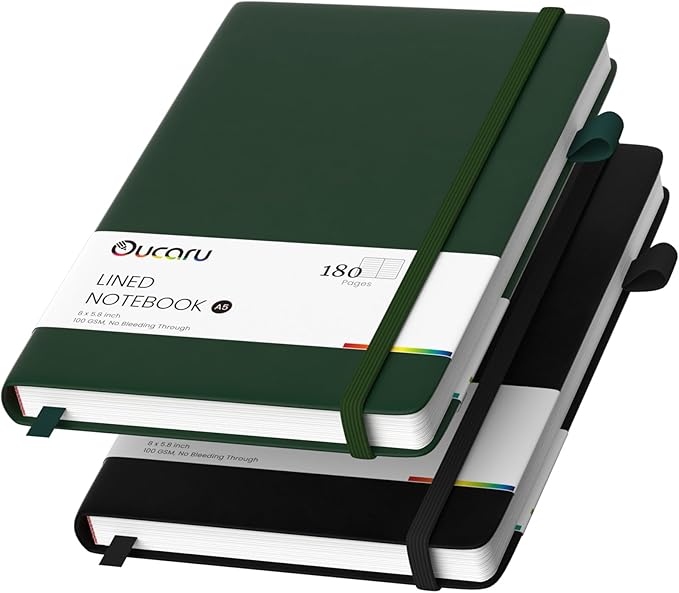 Lined Journal Notebook, 2 Pack, 180 Pages, A5 Journals for Writing, 100 GSM Thick Paper, Small Notebooks Daily Journal for Women Men Work, Business, School, Travel Supplies