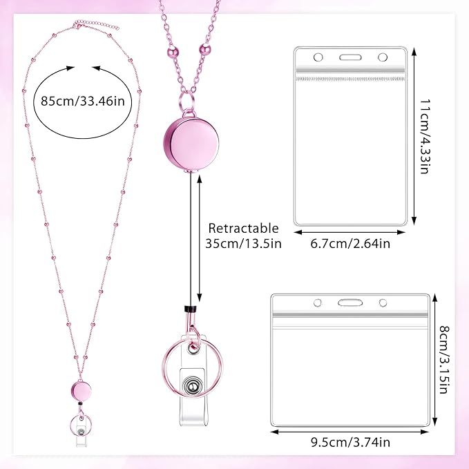 Lanyards for Id Badges 3 Pack Badge Lanyard with 6 Pcs Id Badge Holder Retractable Stainless Steel Teacher Lanyards Cruise Ship Essentials for Girl Women (Gold, Pink, Purple)