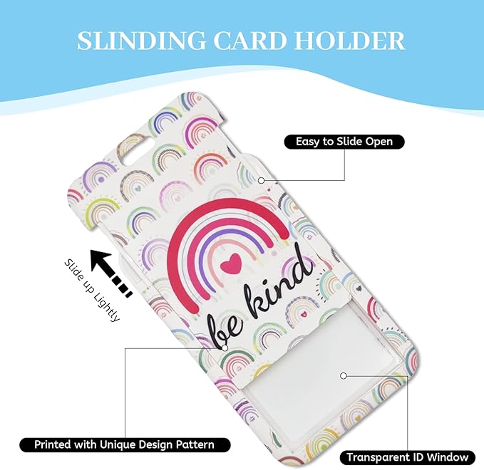 Lanyards for Id Badges, Rainbow Be Kind Badge Holder with Retractable Reel Clip, Cute Work Name Tags Keychain Lanyard ID Card Protector Cover Case for Women Teacher Nurse Doctor Office