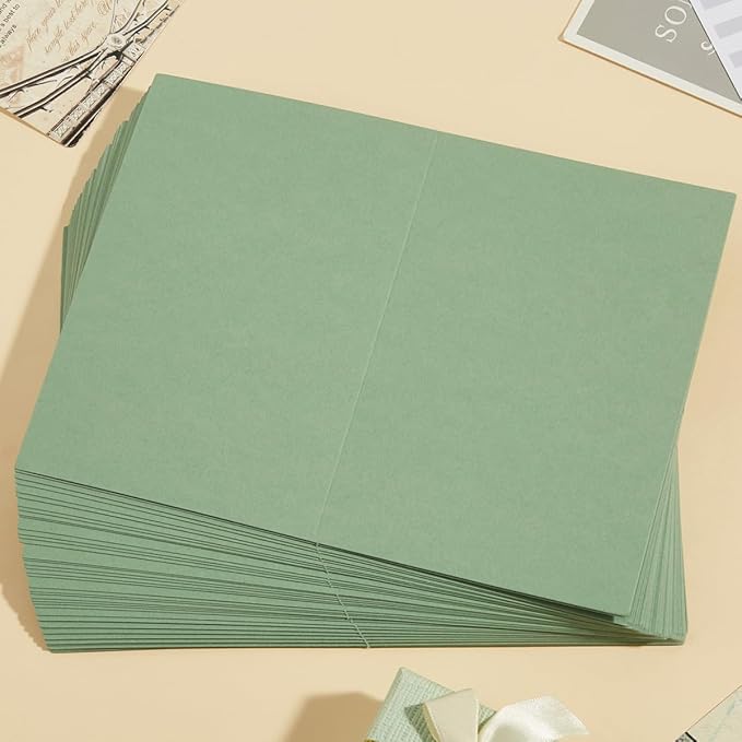 50 Pack Blank Cards Folded Cardstock Thank You Blank Greeting Cards for Invitations, Wedding, Greeting Cards, All Occasion DIY, 3x5 Folded Cards Sage-Green