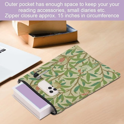 Bird Pomegranate Book Sleeve Book Cover Classic Book Protector with Zipper Christmas Birthday Book Club Gifts Book Accessories for Women Bestie Friends Librarian Girls Bookish Book Lovers Gifts