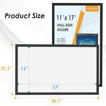 MaxGear 10 Pack Magnetic Sign Holder 11 x 17, Self Adhesive Wall Mount Sign Holder Display Picture Frames Window Sign Holder, Document Poster Paper Flyer Holder for Home Office Store