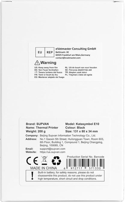 SUPVAN E10 Bluetooth Label Maker Machine with Tape, Continuous Waterproof Label, Versatile App with 35 Fonts and 1k+ Icons, Inkless Labeler for Home, Kitchen, School, Office Organization, Black