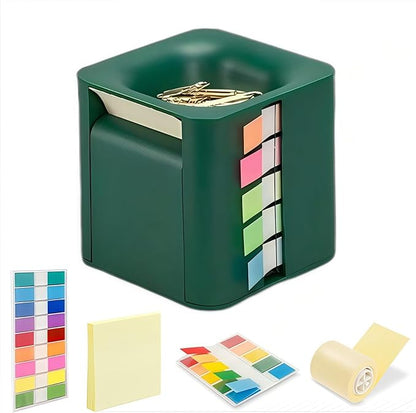 5-in-1 Sticky Note Holder for Desk - Pop Up Sticky Note Dispenser with Pop Up Post Its, Sticky Note Holder & Storage, Magnetic Absorber Case for On-The-Go Organization (Dark Green)