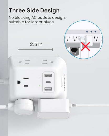 Desk Clamp Power Strip, Surge Protector with 5 AC Outlets and 3 USB Ports, Desk Mount Charging Station, Fit 1.97in Tabletop Edge Thick, 6FT Extension Cord, for Home Office Gaming Accessories