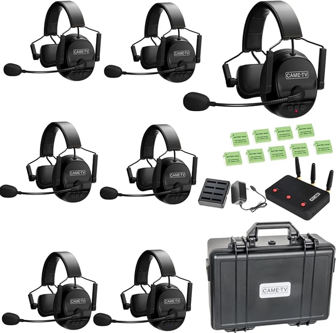 Came-TV Kuminik8 1.9GHz Wireless Intercom Headsets System Full Duplex Noise Cancellation Zero Latency 1500ft Single-Ear Headset for 7 People Team Communication