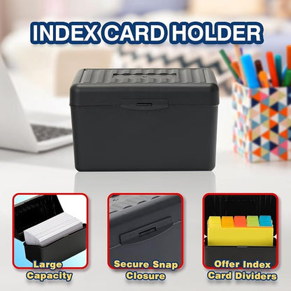 H4D Index Card Holder 3x5 Inches with 25 Plastic Dividers, Black