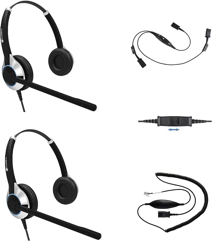 TruVoice Headset Training Solution (Includes 2 x HD-550 Premium Double Ear Headsets with Noise Canceling Microphone,Training Cord and Smart Lead - Works with 99% of Phones with Headset Port)