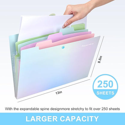 Ddaowanx Expanding File Folder, Letter A4 Size Accordion Plastic File Organizer, 5 Pocket Folders for Documents, Aesthetic Folder with Labels, Paper Organizer for School Office Supplies (Aurora Blue)