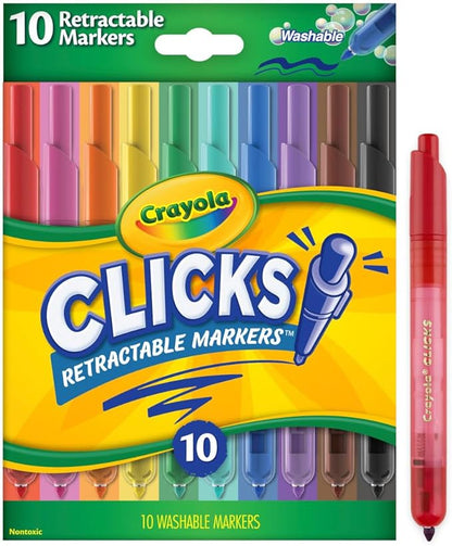 Crayola Clicks Retractable Tip Markers (10ct), Easter Basket Essentials, Cone Tip, Washable Art Marker Set for Kids, Long Lasting Coloring Supplies, 3+