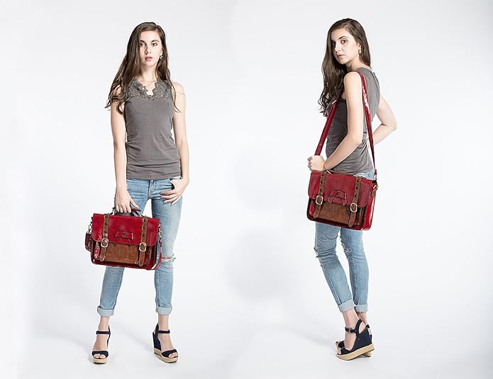 ECOSUSI Vintage Crossbody Messenger Bag Satchel Purse Handbag Briefcase for Women