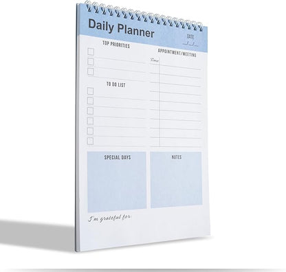 Daily Planner Notebook, To Do List Notepad, Spiral Notebook, Undated-52 Sheets-6.5" x 9.8" Checklist, Notebooks for Work, Personal Organizer Notepad, Daily Task Notebook (Blue)