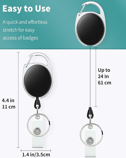 Uniclife 10 Pack Retractable Badge Reel for Badge Holder Heavy Duty Retractable Keychain Strong ABS Casing with Stainless Steel Spring Coil 24 Inch Nylon Rope Carabiner Clip and Key Ring