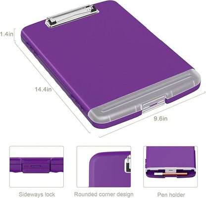 Piasoenc Clipboard with Storage, 8.5 x 11 Organization Box with Pen Holder and A4 Legal Paper Folder, Heavy Duty Plastic, Folio & Side-Opening, Low Profile Clip, for Teachers, Lawers, Deep Purple