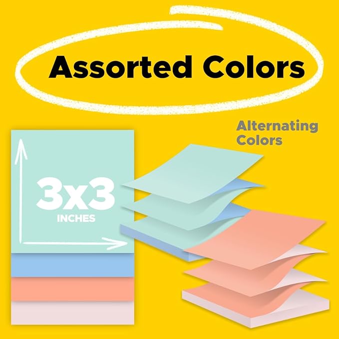 Post-it Pop-up Notes, 3x3 in, 12 Pads, America's #1 Favorite Sticky Notes, Assorted Pastel Colors, Clean Removal, Recyclable (R330-U-ALT)