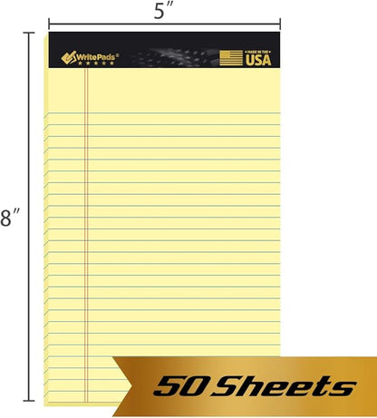 KAISA Small Legal Pads 5x8 Note Pads, Narrow Ruled 5"x8" Writing Pads, 50 Sheets Perforated Notepads, 20lb Heavyweight Rigid Back Premium Legal Pads, Canary Paper Pads, 12Pad