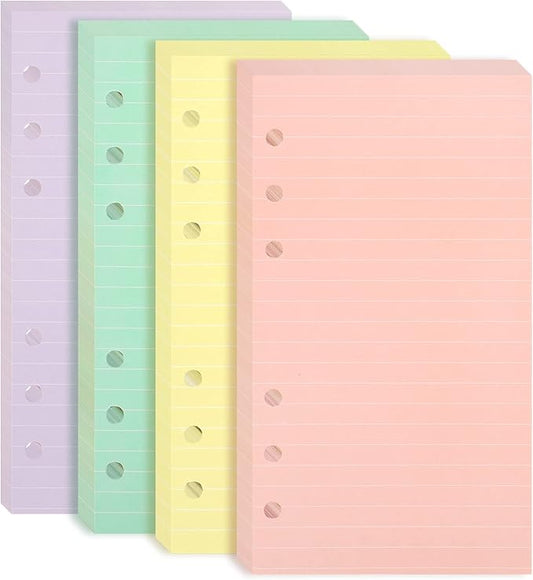 A6 Refills Paper, A6 Binder Planner Loose Leaf Paper, [4 Color] 160 Sheets (320 Pages) 6-Hole Notebook Refills for 6-Ring Refillable A6 Ring Binder Notebook Planner, Lined Paper