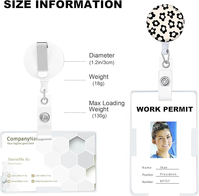 Flower Badge Reels Holder Retractable with ID Clip for Nurse Name Tag Card Nursing for Doctor Teacher Student Employee Office Medical Work 1