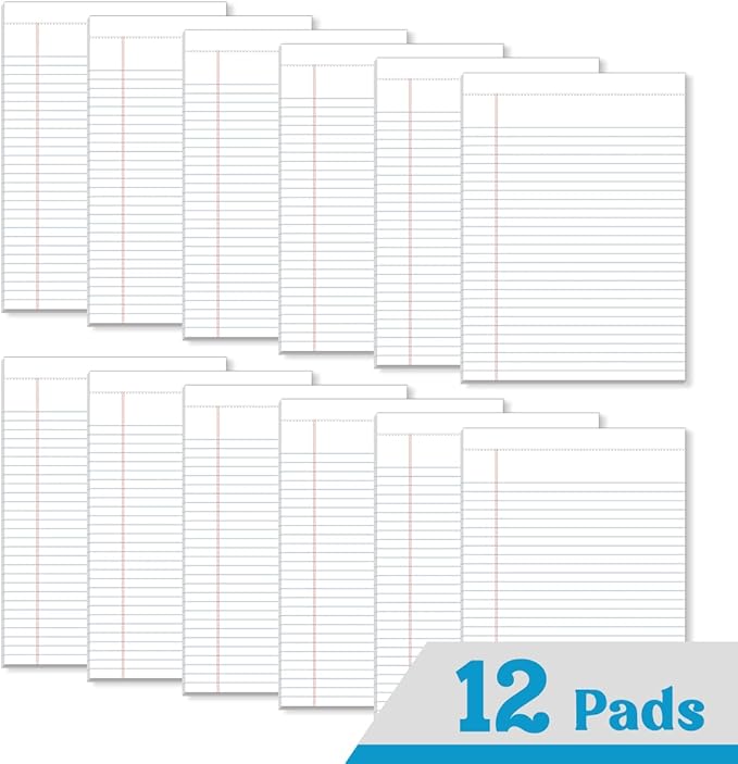 KAISA Legal Pads 8.5x11 inch Writing Pads, Wide Ruled Notepads Large Note Pads, White 50 Sheets 12 Pads,WT-MWT50W