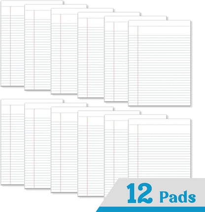 KAISA Legal Pads 8.5x11 inch Writing Pads, Wide Ruled Notepads Large Note Pads, White 50 Sheets 12 Pads,WT-MWT50W