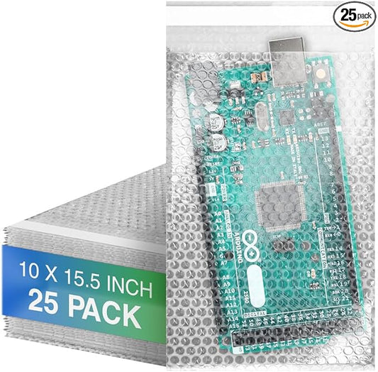Clear Bubble Out Bags, 10 x 15.5 Inches. 25 Pack Self Seal Bubble Pouches. Polyethylene Clear Bubble Bags for Packing. Waterproof Clear Bubble Out Pouches for Fragile Things