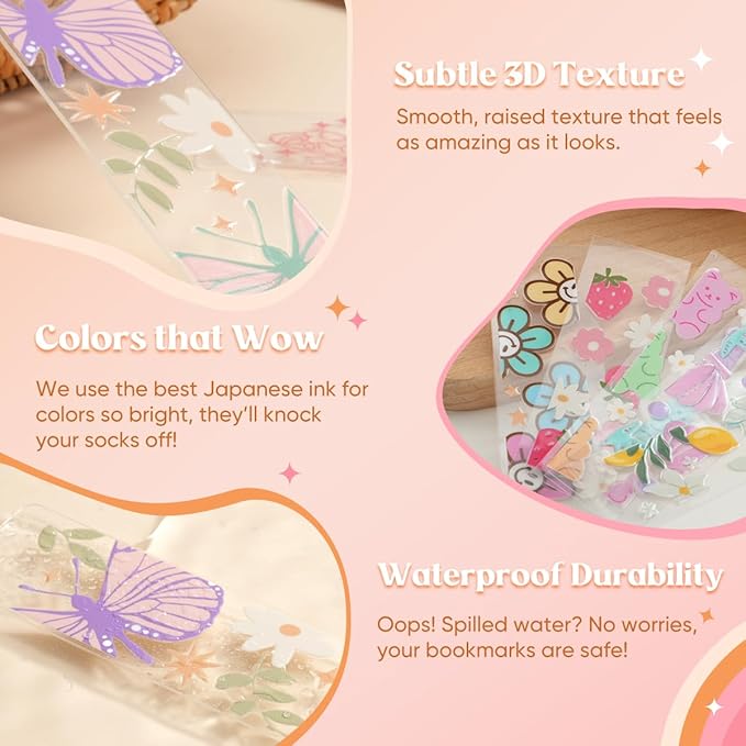 48PCS Bookmark Making Kit, 24 Acrylic Bookmark Blanks with 24Pcs Tassels, 24UV Stickers about Christmas Theme, DIY Blank Bookmarks Waterproof UV DTF Transfers Stickers for Clear Bookmarks DIY Projects