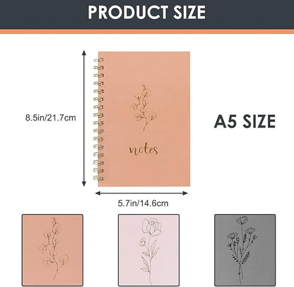LABUK Aesthetic Spiral Notebook for Women, 3 Pack A5 Cute College Ruled Journals Notebook with Back Pocket, Suitable for School, Office, Home and Beyond
