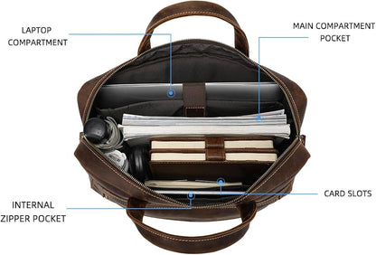 Full Grain 17.3" Leather Briefcase Messenger Laptop Bag For Men