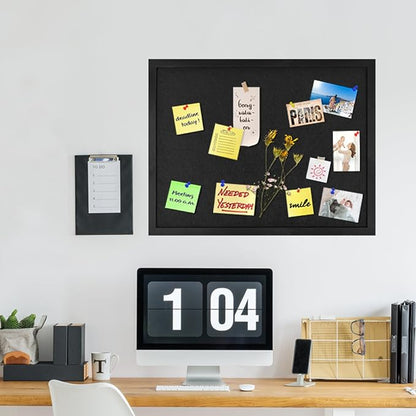 Black Bulletin Board Large Cork Board with Felt, 23"x17" Large Display Pin Board Vision Board for Walls, Jewelry, Notes, Collection, Photos, Office, Black Framed and Black Felt, 1pc