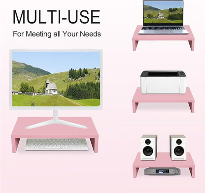 TEAMIX Pink Monitor Stand Riser, Wood Monitor Riser with Storage for Desk Small Monitor Stand TV/Screen/PC/Laptop Riser Computer Stand Desktop Shelf (Pink-14.2 inch)