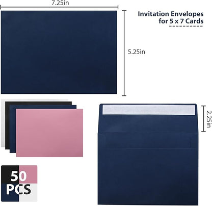 50 Packs Blue A7 Envelopes,5x7 Envelopes for Invitations,Printable invitation envelope,Photos, postcards, greeting cards, mailings, Wedding Self-sealing (Blue), Blue,White, ‎‎xfg002