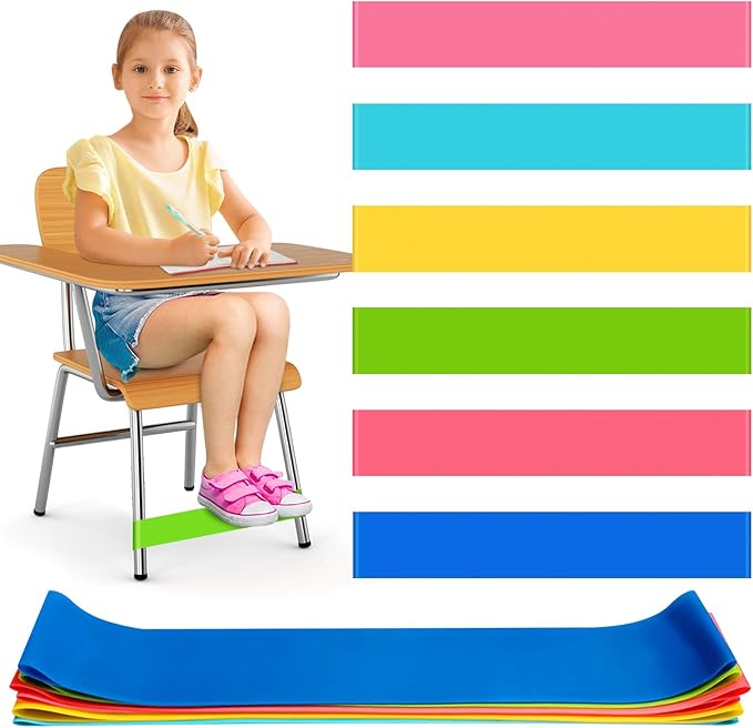6 Pack Chair Bands for Kids with Fidgety Feet, ADHD Tools for Kids, ROOKEA Sensory Room Must Haves for Adhd Kids Fidget Chair Bands Autism Classroom Must Haves ADHD Tools for Classroom Home Chairs