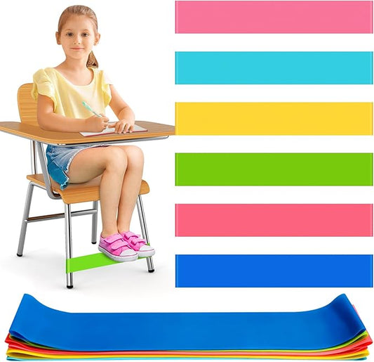 6 Pack Chair Bands for Kids with Fidgety Feet, ADHD Tools for Kids, ROOKEA Sensory Room Must Haves for Adhd Kids Fidget Chair Bands Autism Classroom Must Haves ADHD Tools for Classroom Home Chairs