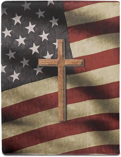 American Flag Cross PU Leather Padfolio Clipboard Clip Business Resume Portfolio A4 Folder Interview Legal Document Organizer Business Card Holder Letter