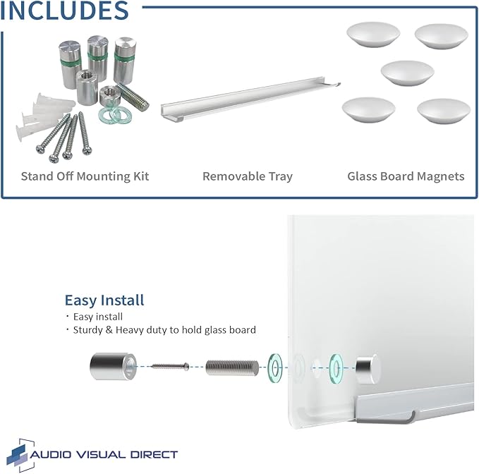 Audio-Visual Direct Magnetic Ultra White Glass Dry-Erase Board Set - 6' x 3' - Includes Magnets, Hardware & Marker Tray