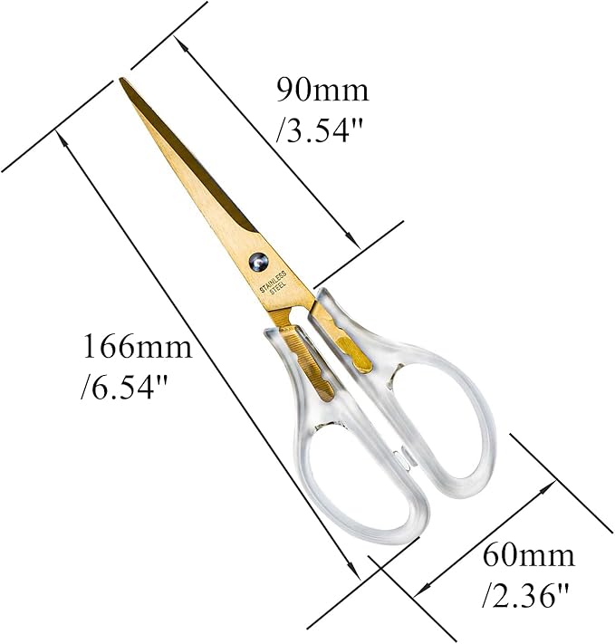 Acrylic Scissors Gold Scissors 6.5" Clear Scissors Metal Blades Office Cutting Shears for Craft Supplies Desk Accessories