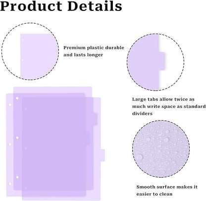3 Ring Pink Binder Dividers with 8-Tabs, A4 Purple Binder Dividers, Sturdy Plastic Dividers, Aesthetic Dividers for Binder, Suitable for Notebooks and Binders, Tabs for Binder, 3 Hole Punch(Purple,A4)